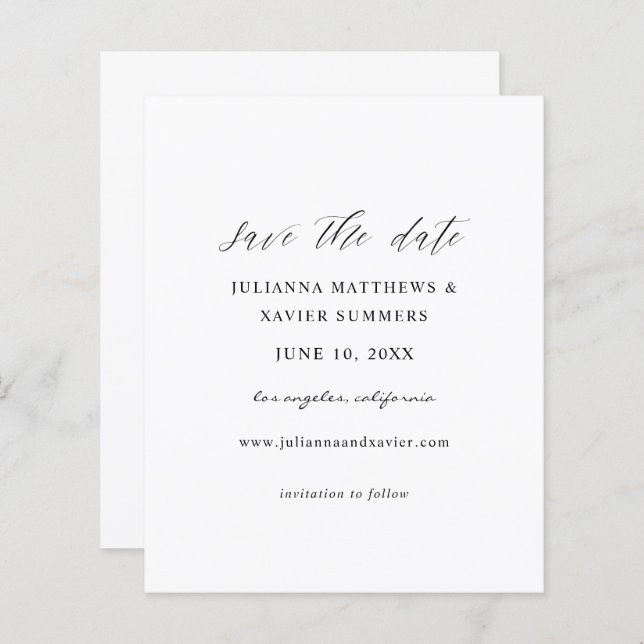Budget Black & White Elegant Save the Date (Front/Back)