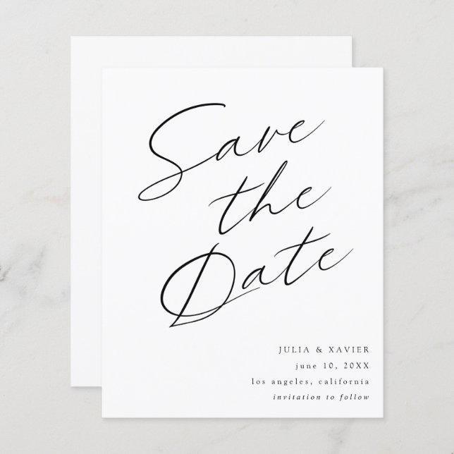 Budget Black & White Elegant Save The Date V4 (Front/Back)
