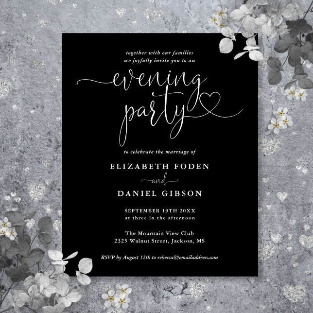 Budget Black White Evening Party Wedding Invite (Budget Black White Evening Party Wedding Invite)