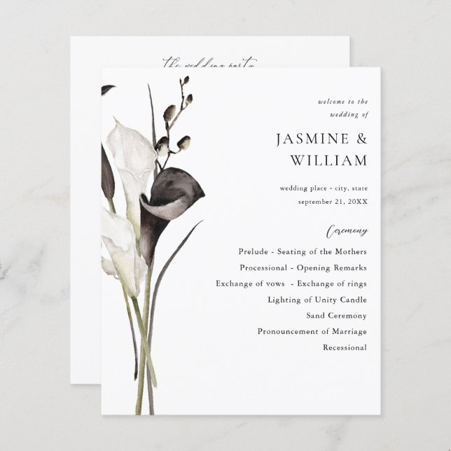 Budget Black & White Flor Wedding Ceremony Program (Front/Back)