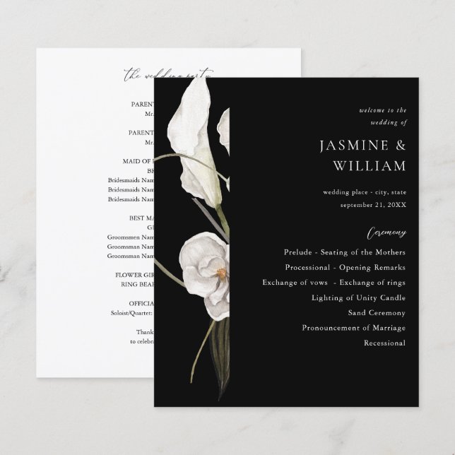 Budget Black & White Floral Wedding Ceremony 2B (Front/Back)