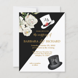 Budget Black & White Floral Wedding   Invitation