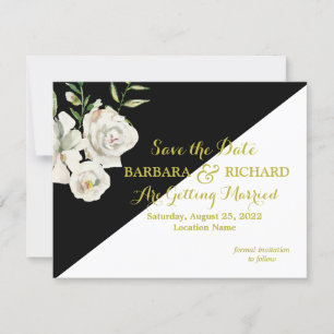 Budget Black & White Floral Wedding Save Date Invitation