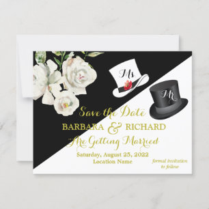 Budget Black & White Floral Wedding Save Date     Invitation