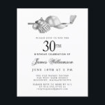 Budget Black White Golf 30th Birthday Invitation<br><div class="desc">Elegant black and white birthday invitation for a golfer. The top of the invitation is decorated with golf accessories - a golf club, golf ball, hat and gloves. The watercolor design creates a traditional and classic aesthetic. Perfect for a birthday bash at the club or a backyard BBQ. All of...</div>