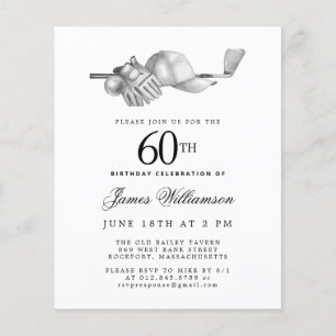 Budget Black White Golf 60th Birthday Invitation