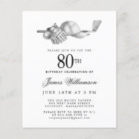 Budget Black White Golf 80th Birthday Invitation