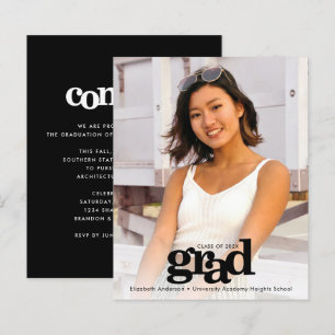 Budget black white graduation photo invitation