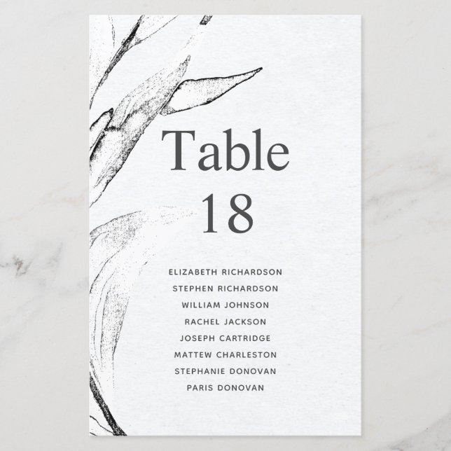 Budget Black & White Graphic Leafage seating chart (Front)