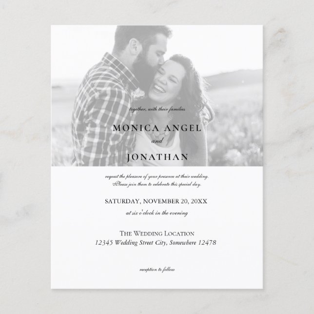 Budget Black White Horizontal Photo Wedding Flyer (Front)
