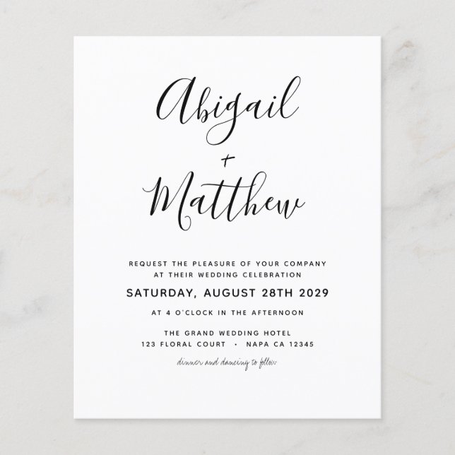 Budget Black White Minimalist Wedding Invitation   Flyer (Front)