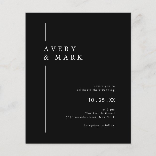 Budget Black White Minimalist Wedding Invitation Flyer (Front)