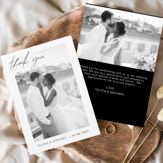 Budget Black White Minimalist Wedding Thank You  Invitation (Creator Uploaded)