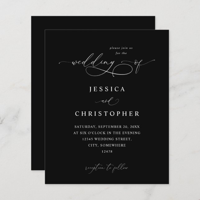 Budget Black &White Modern Calligraphy 3 Wedding B (Front/Back)