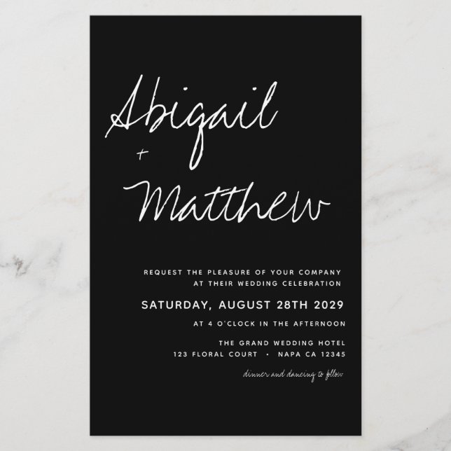 Budget Black White Modern Wedding Invitation Flyer (Front)