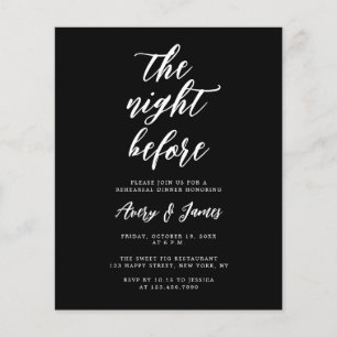 Budget Black White Night Before Rehearsal Dinner Flyer