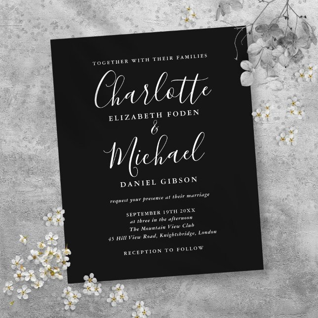Budget Black White Script Wedding Invitation (Budget Black White Script Wedding Invitation)