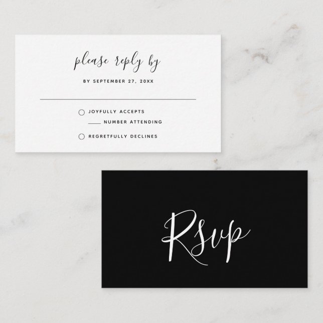 Budget Black & White Simple Bohemian RSVP Wedding Card (Front/Back)