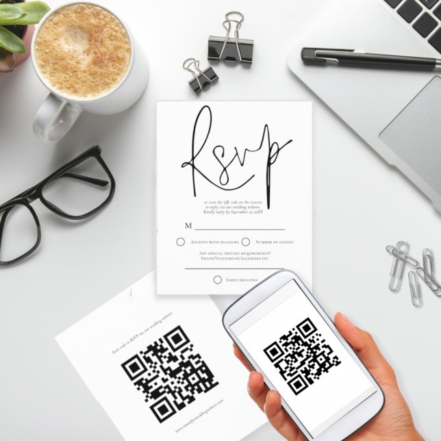 Budget Black White Text QR Code Wedding RSVP (Creator Uploaded)