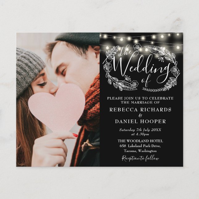 Budget Black White Wedding Details Photo Invite (Front)