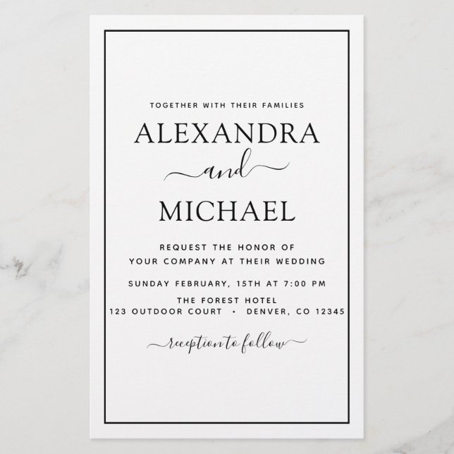 Budget Black White Wedding Modern Typography (Front)