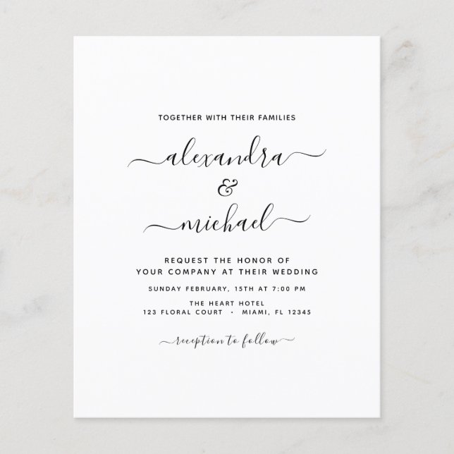 Budget Black White Wedding Modern Typography Flyer (Front)