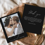 Budget Black White Wedding Thank You Photo<br><div class="desc">Budget Wedding Thank You Cards that have a photo on the front and back. The Thank you cards contain a modern hand lettered cursive script typography that are elegant,  simple and modern to use after you wedding day celebration.</div>