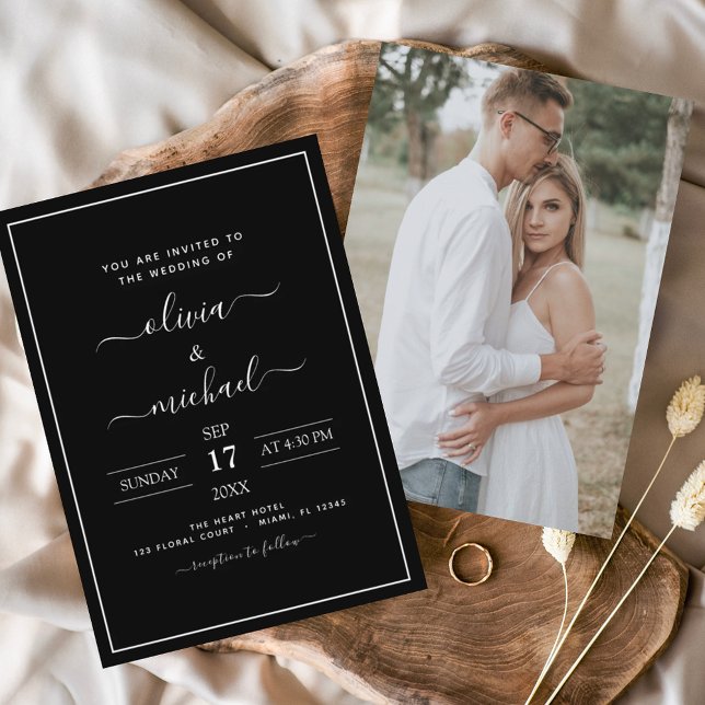 Budget Black White Wedding with Photo Invitation Flyer (Creator Uploaded)