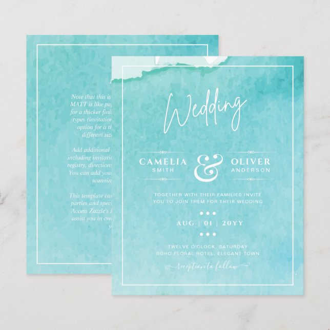 Budget BLIZZARD BLUE Watercolor Beach Wedding (Front/Back)