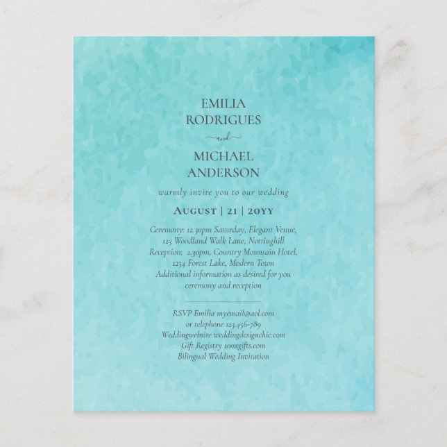 Budget BLIZZARD BLUE Watercolor Beach Wedding Flyer (Front)