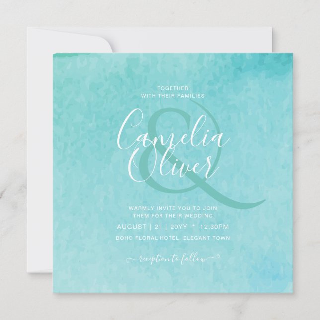 Budget BLIZZARD BLUE Watercolor Beach Wedding Invitation (Front)