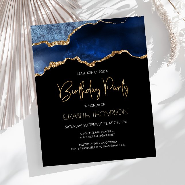 Budget Blue Agate Any Year Birthday Invitation (Creator Uploaded)