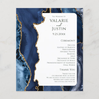 Budget Blue Agate Gold Glitter Wedding Program