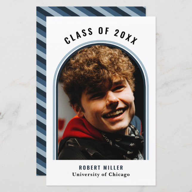 Budget Blue Arch Photo Graduation Announcement (Front/Back)