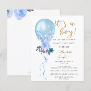 Budget Blue Balloon Boy Baby Shower Invitation