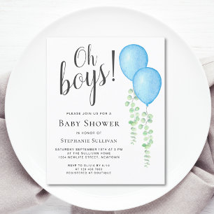 Budget Blue Balloon Twins Baby Shower Invitation