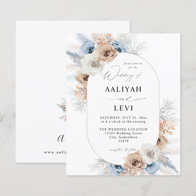 Budget Blue & Beige Boho Floral Wedding 2 (Front/Back)