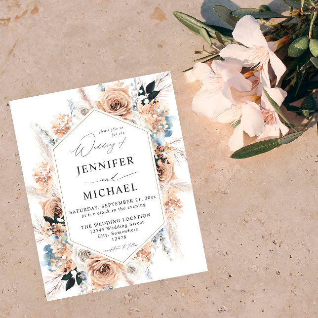 Budget Blue & Beige Boho Floral Wedding Flyer (Creator Uploaded)