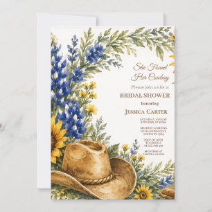 Budget Blue Bonnet Sunflower Bridal Shower  Invitation
