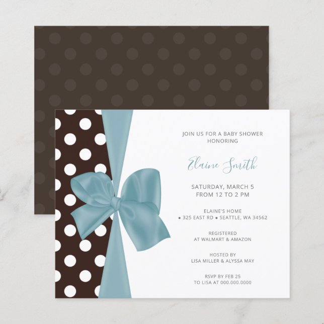 Budget Blue Bow Boy Baby Shower Invitations (Front/Back)
