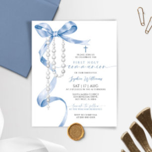 Budget Blue Bow First Communion Invitation