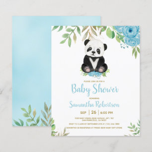 Budget Blue Boy Bear Greenery Shower Invitation