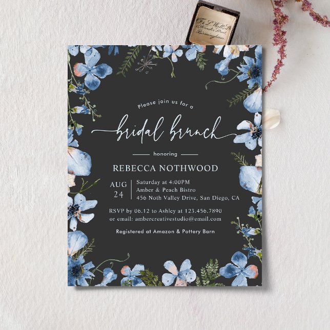 Budget Blue Bridal Brunch Invitation in Charcoal (Creator Uploaded)
