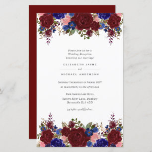 BUDGET Blue Burgundy Floral Wedding Invite A9