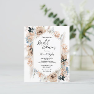 Budget Blue Champagne Floral Bridal Shower Invite