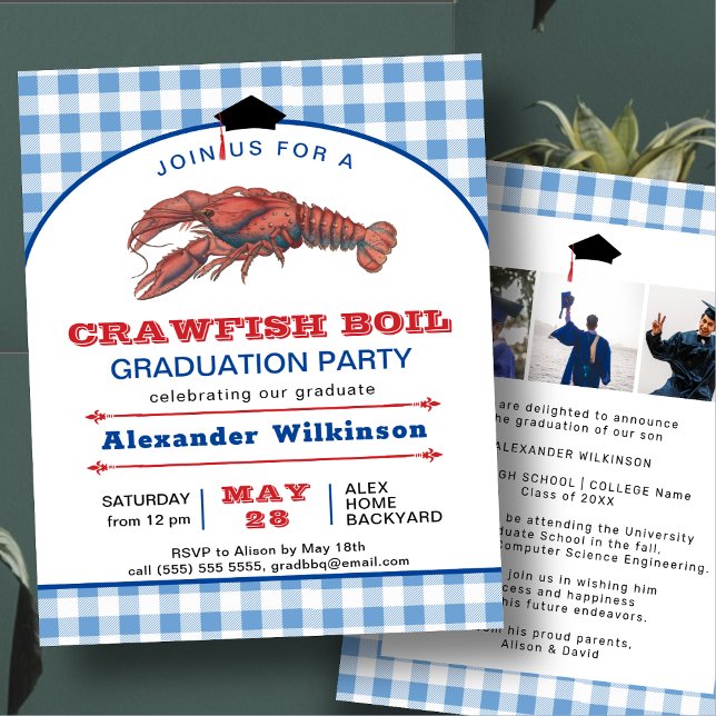 BUDGET Blue Crawfish Boil GRAD 3 Photo Invitation (Creator Uploaded)