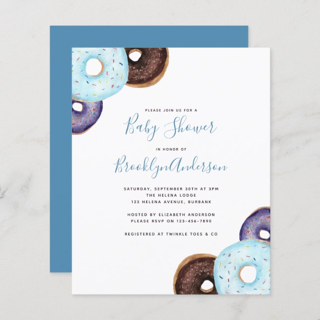 BUDGET Blue Doughnuts Baby Shower Invitation (Front/Back)