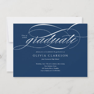 Budget Blue Elegant Script Photo Graduation Party Invitation