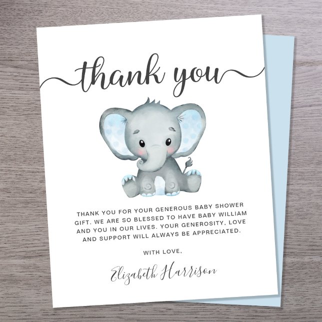 Budget Blue Elephant Baby Shower Thank You Card (Creator Uploaded)