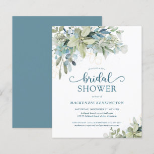 BUDGET Blue Eucalyptus Bridal Shower Invitation